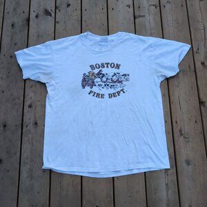 Hanes Fifty-Fifty Boston Fire Dept Graphic T-Shirt White – Men’s XL USA Made